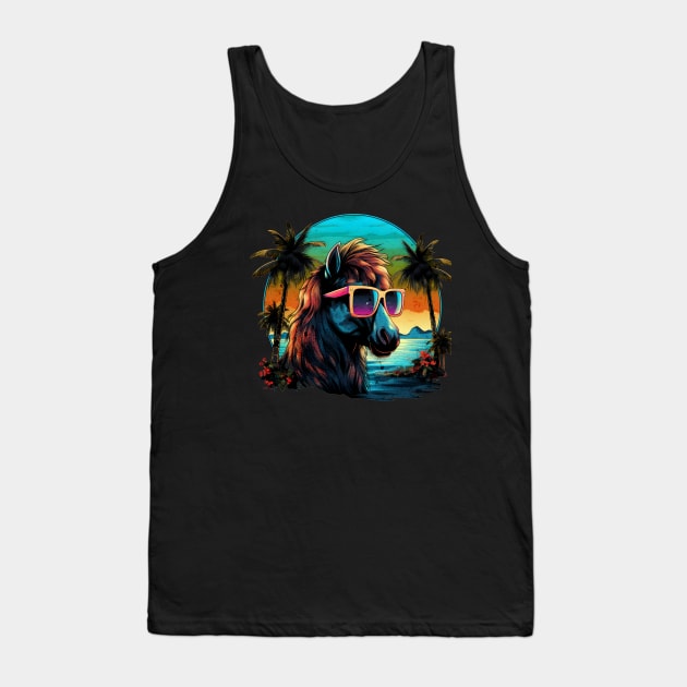 Retro Wave Shetland Pony Horse Palm Design Tank Top by Miami Neon Designs